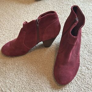 Used suede booties, size 8.5. Wine color.